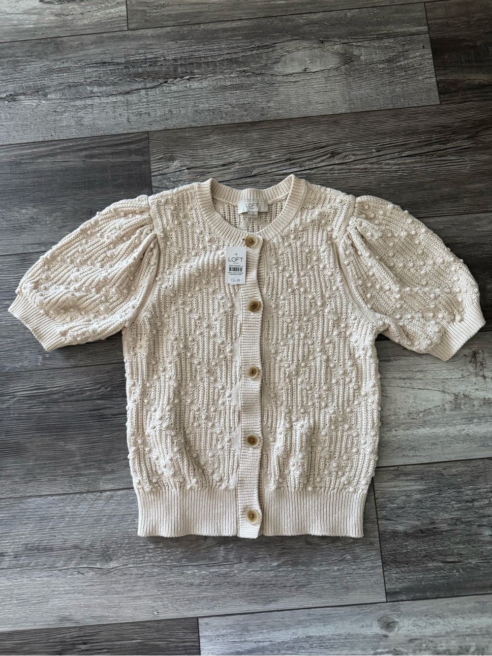 NWT LOFT cream puff sleeve cardigan XS 100% cotton